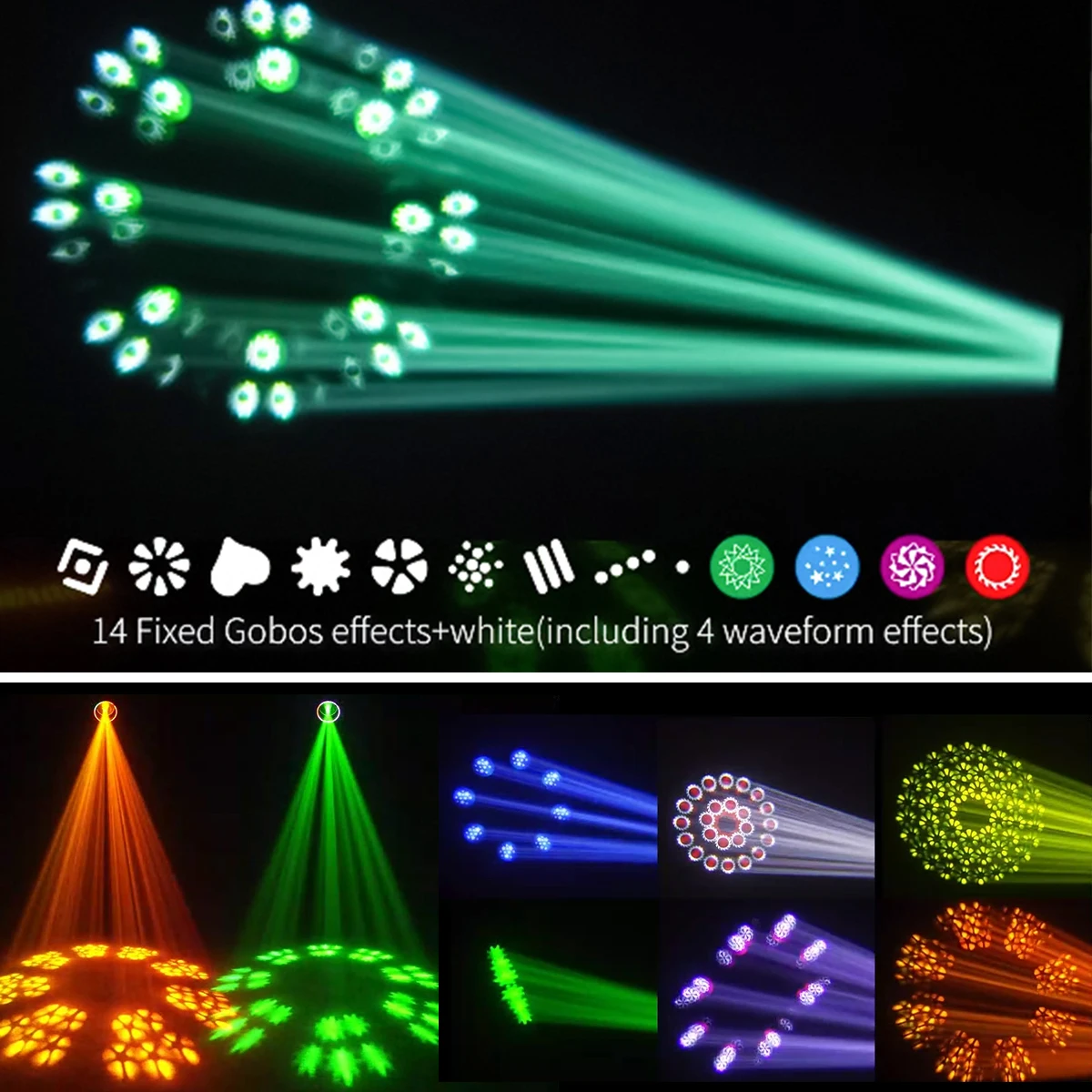 Cabeza Movil Prism King 300W Moving Head Light Lamps with RGB 3in1 LED Ring DMX Control for Stage DJ Disco Party Club Lighting