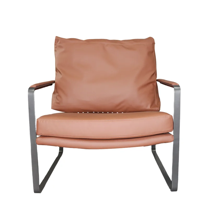Brown Faux Leather Chair Hotel lobby waiting chair Home Modern Chair for Living Room Bedroom cafe armchair with metal base