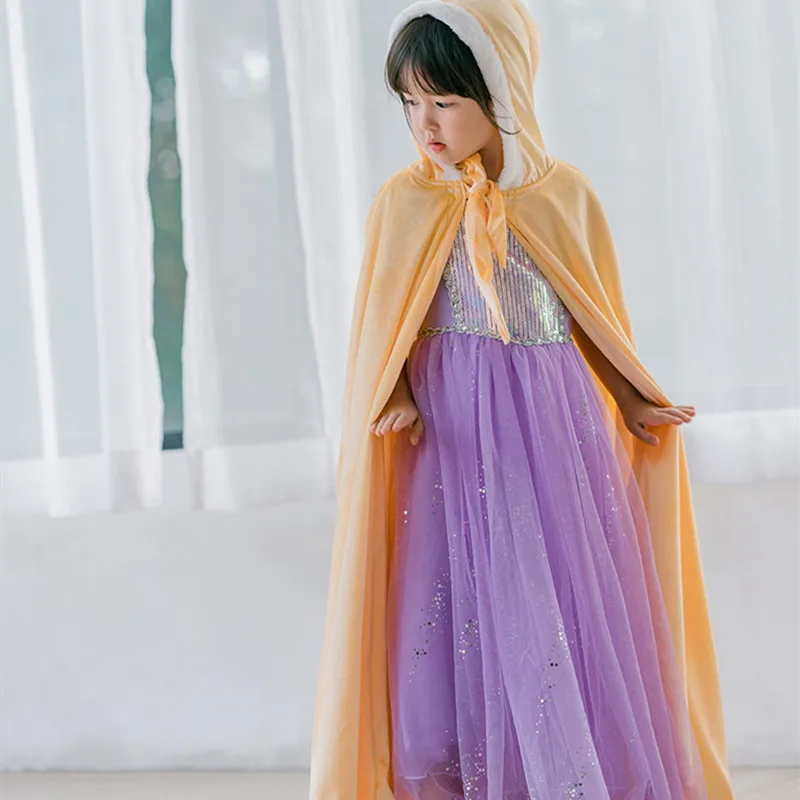 Wholesale Kids Cloak Snow Queen Anna Winter Long Cape for Christmas Floor Length Velvet Princess Capes