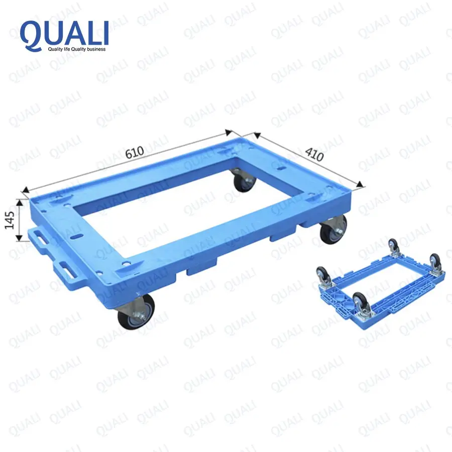 Quali Industrial Transport Plastic Moving Dolly Container Box Used Four Wheels Turtle Cart Trolley