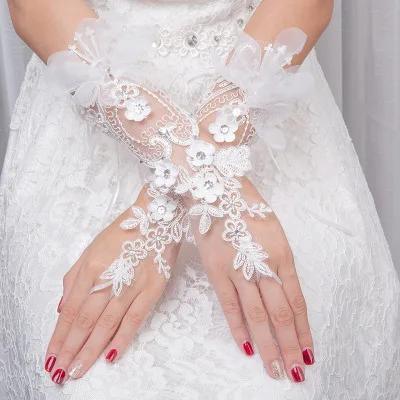 Summer New White Wedding Gloves Wedding Gloves Short Paragraph Long Lace Gloves