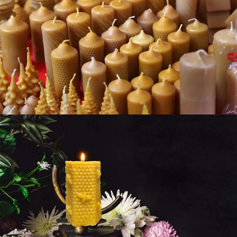 2 PCS Bee Honeycomb Candle Mold, 50Pcs Low Smoke Candle Wicks and Holder, Beehive Silicone Mold for Making Beeswax Candles