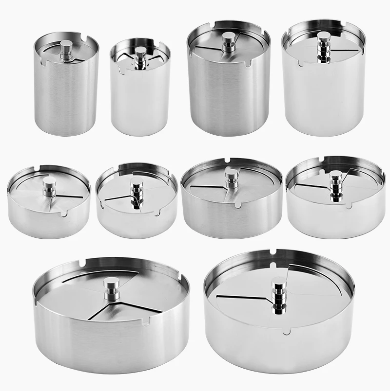 Innovative Portable Cigarette Ashtray Smokeless Round Shape Stainless Steel Cigar Ashtray with Lid Cover