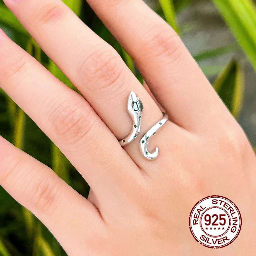 Fashion Design Cubic Zirconia Diamond 925 Sterling Silver Snake Ring Woman Bulk Resizable Ope Size Thin Snake Rings for Lady