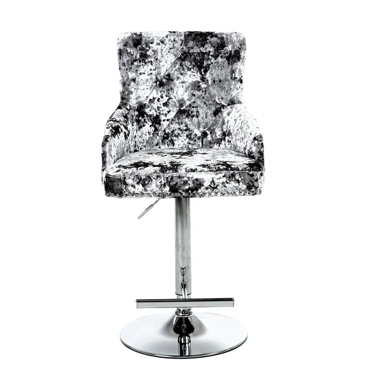 Fabric Velvet Bar Stool Chair Kitchen Swivel Adjustable Luxury Bar Furniture Modern Commercial Furniture with Lion Knocker