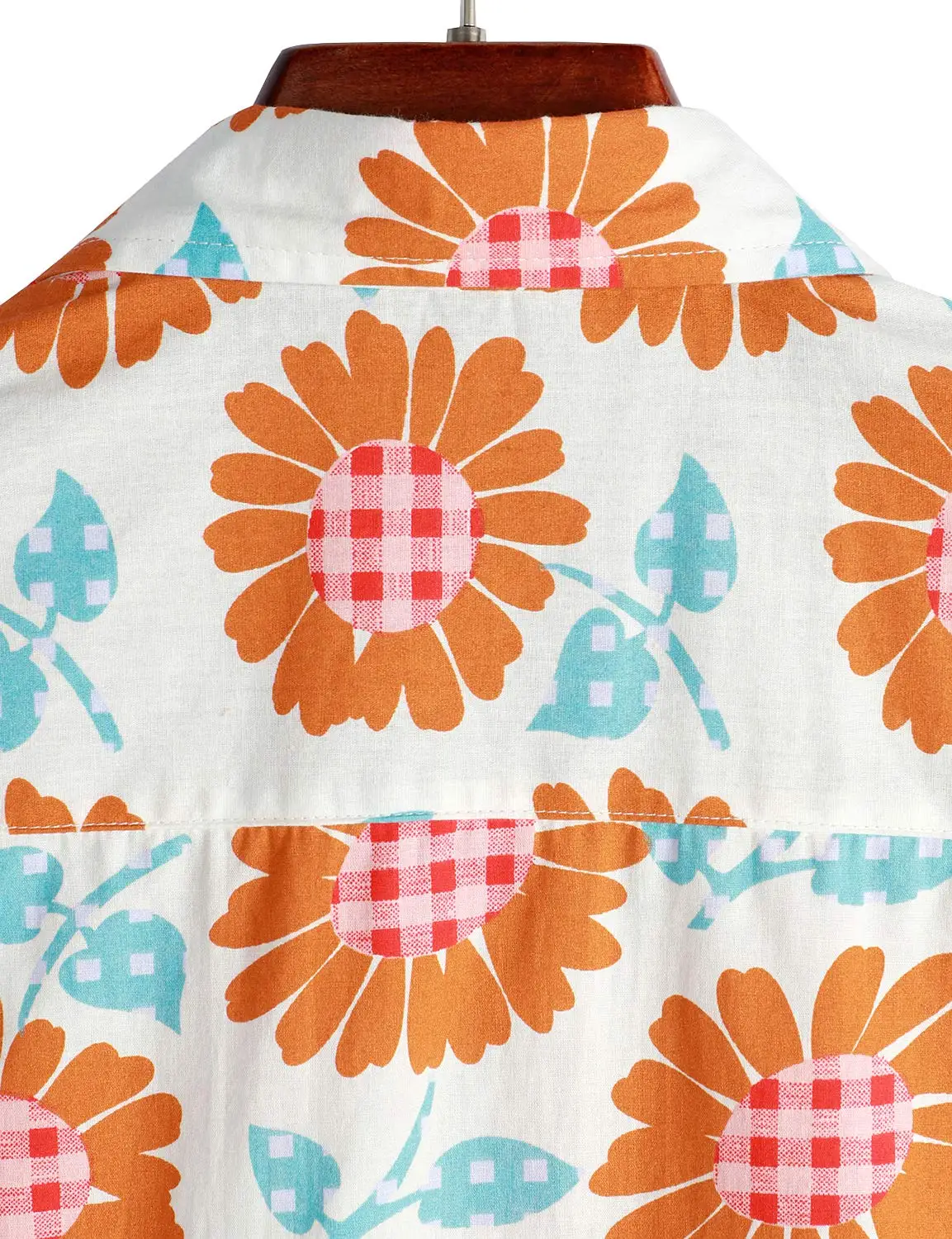 Custom OEM Sunflower Left And Right Symmetry Mens 100% Cotton Hawaiian Shirts Casual Aloha Beach Shirts