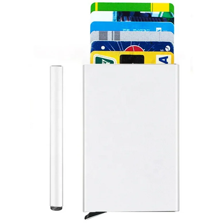 From Stock inventory Slim Aluminum Card Holder Wallet for Men RFID Blocking Minimalist Metal Pop Up Wallet with Gift Box