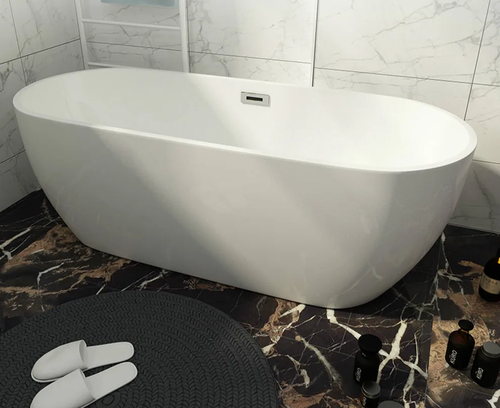 European Style Bathroom Modern Acrylic 1200mm Bathtub for Sale Elegant Curved Design Round Shape Floor Mounted Shower Tub