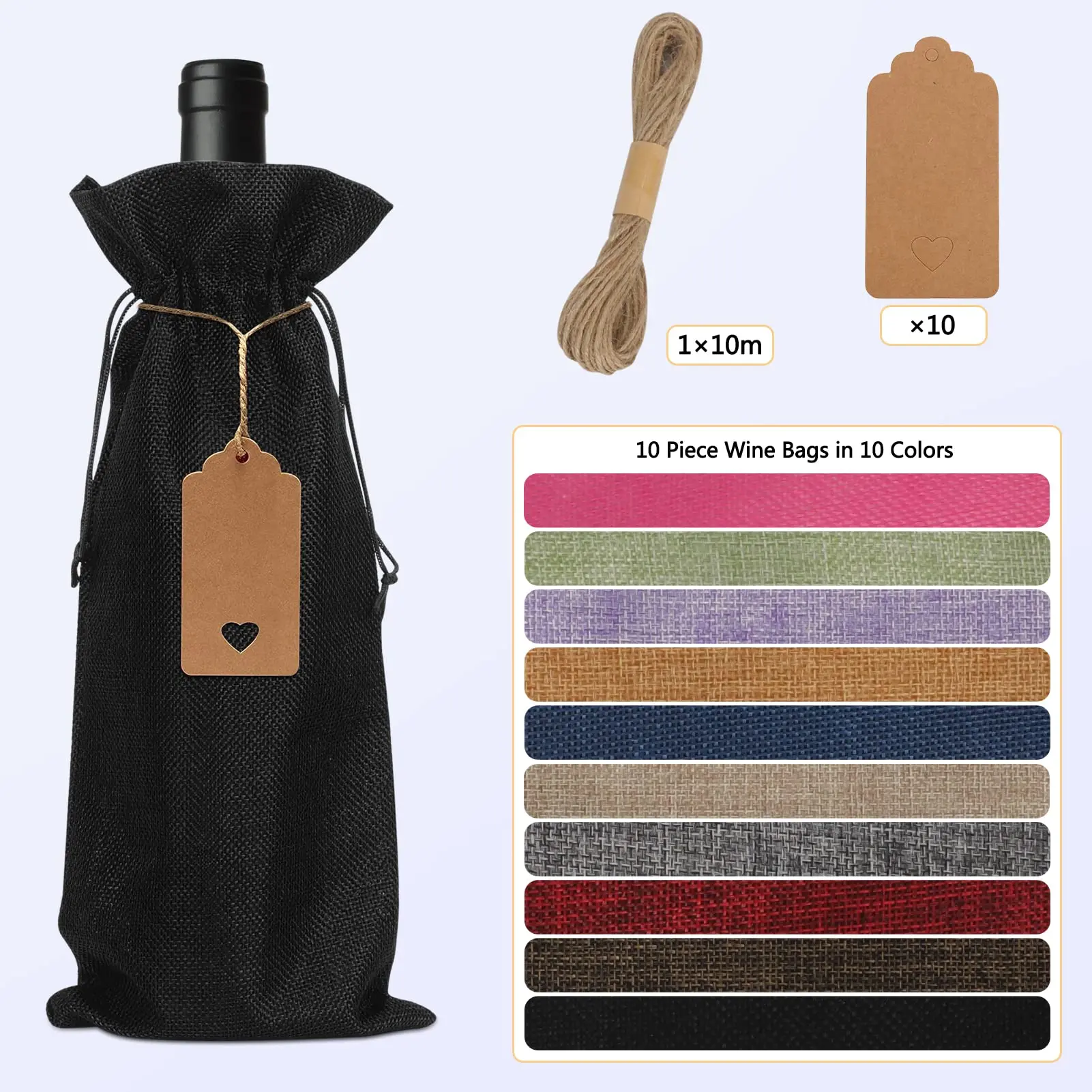 High Quality Eco-frinedly Reusable Jute Drawstring Bag For Classic Bottle Wine Jute Drawstring Bag In Bulk as Gift Packaging