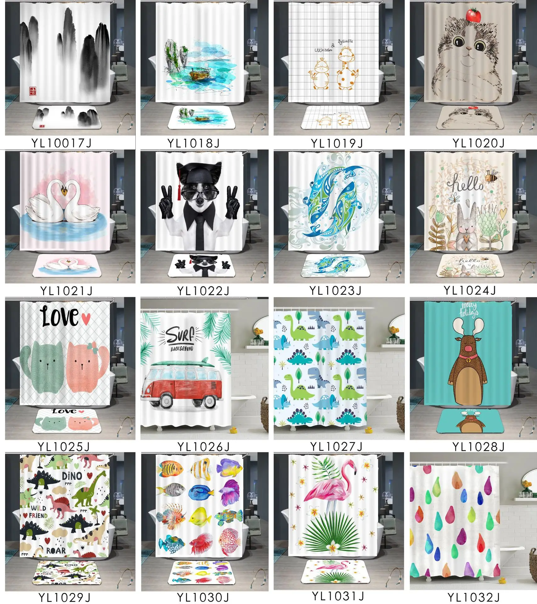 The 100% Polyester 3D Digital Printed Cartoon Cat Shower Curtain from China