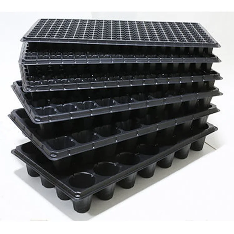 Large Deep 72 Cell PS Black Plastic Forest Nursery Seedling Trays with lid for Tree Seed Propagation