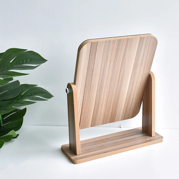 Wood Stand Rotatable Tabletop Makeup Mirror Rectangular Decorative Table Mirror Small Makeup Mirror