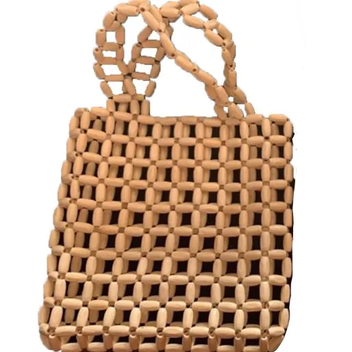 Wholesale Large Beach Hand Bag 2021 Summer Wood Bead Hand Weave Hollow Out Lady Casual Beaded Handbag