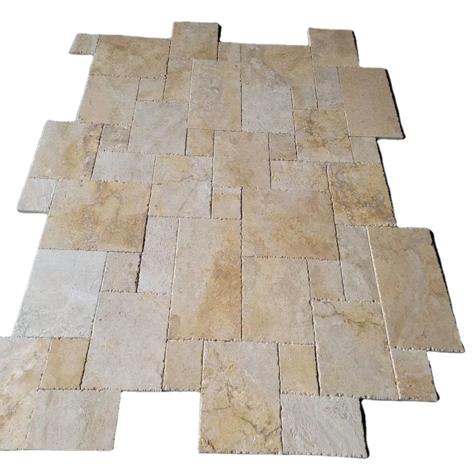 Factory Supply Golden  Travertine French Pattern  Yellow Travertine  Flooring Tile And Mosaic