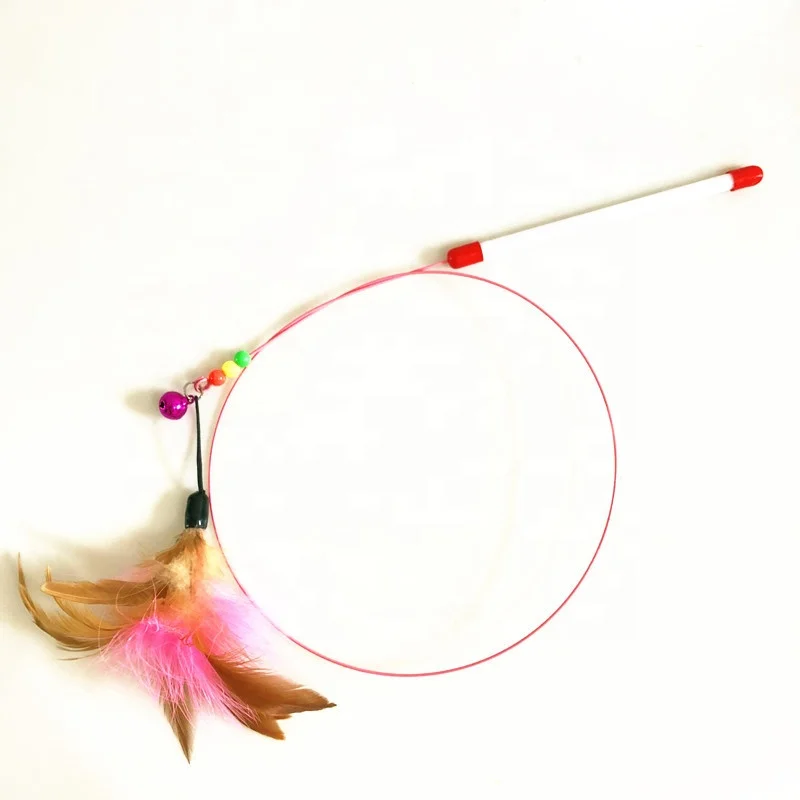 Manufacturer Wholesale Pet Wire Dangler Wand with Beads Bells and Feather Interactive Cat Teaser Toys