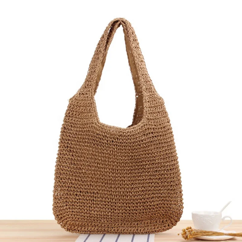 Custom Crochet Eco-friendly Straw Beach Bag Large Capacity Straw Women Handbags Summer Bohemian Shoulder Tote Bag