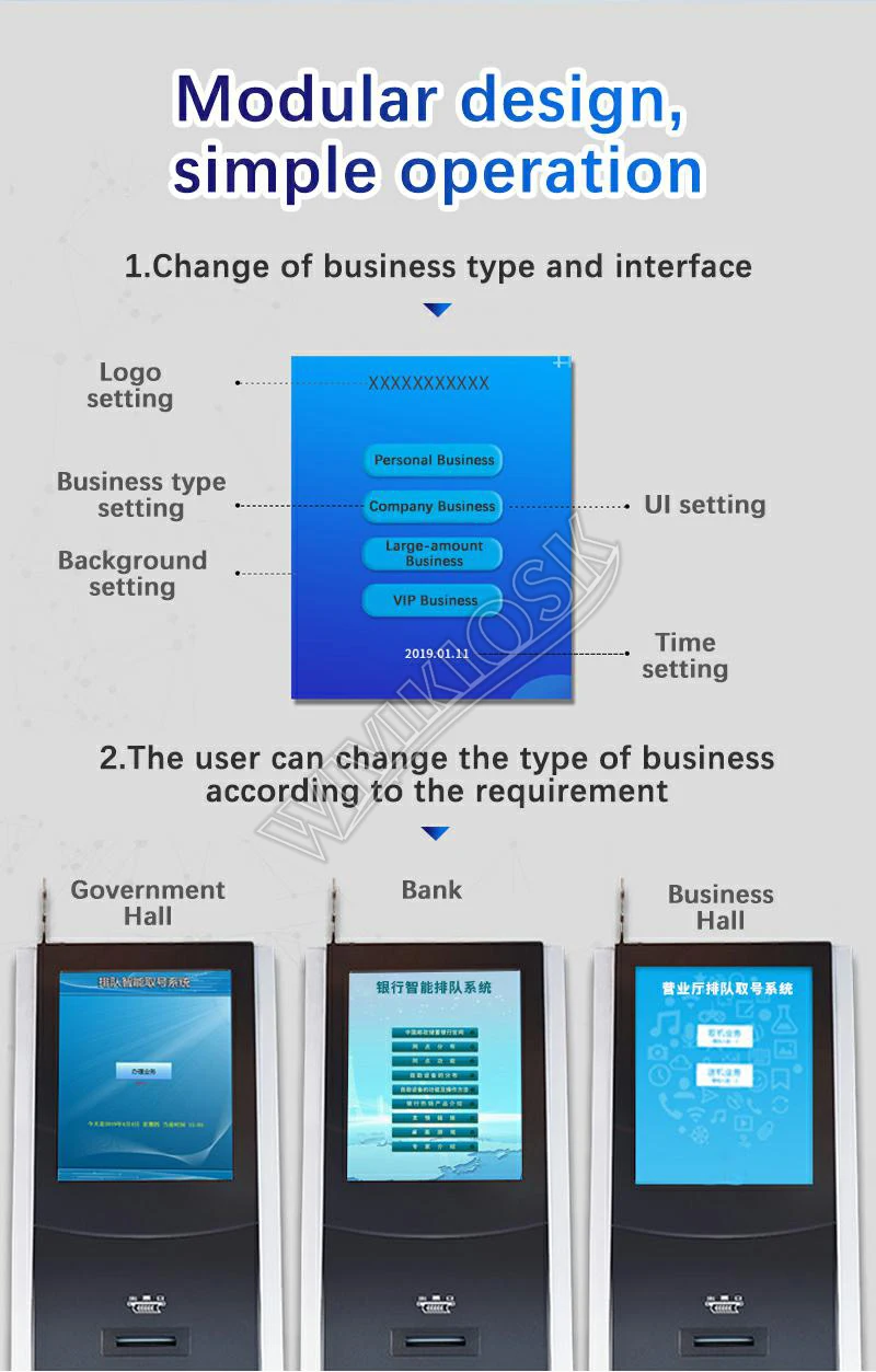 High quality queuing system self service kiosk android queue management system for Hospital and bank