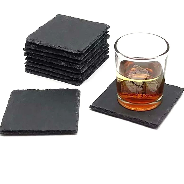 Hot Selling Marble Acrylic Rock Coaster Round Square Slate Coasters For Glasses Cups Slate Coasters For Laser Engraving
