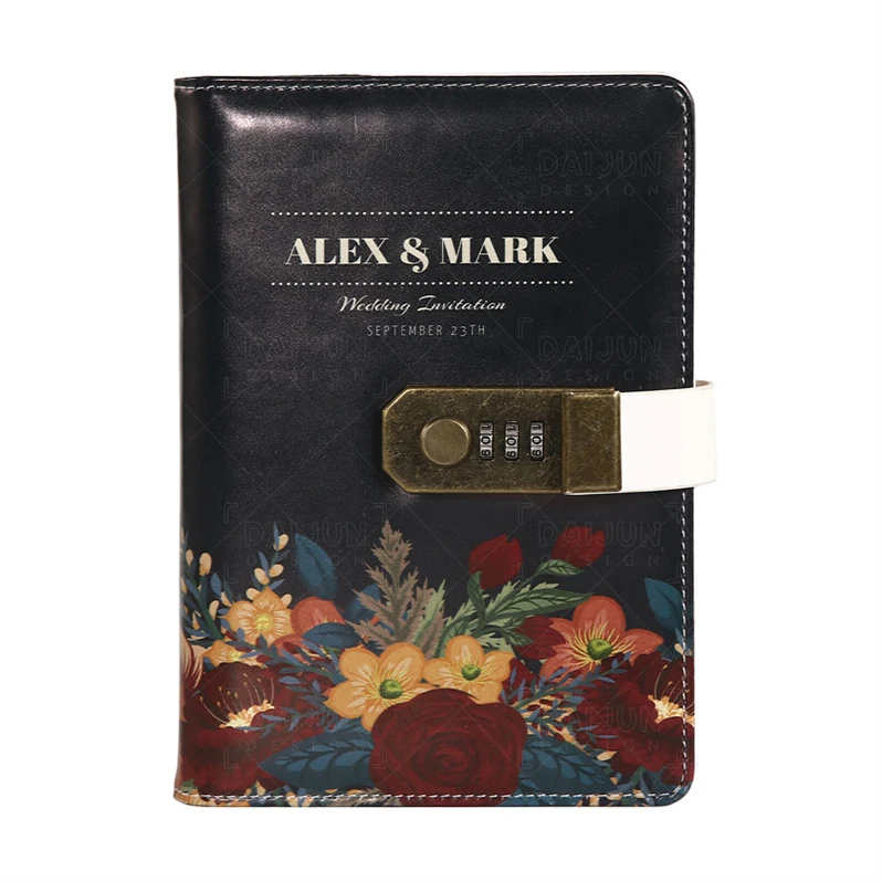 Secret Diary A5 Notebook Combination Diary Notebook with Lock Password Locking Journal Cute Leather Woman Black Notepad