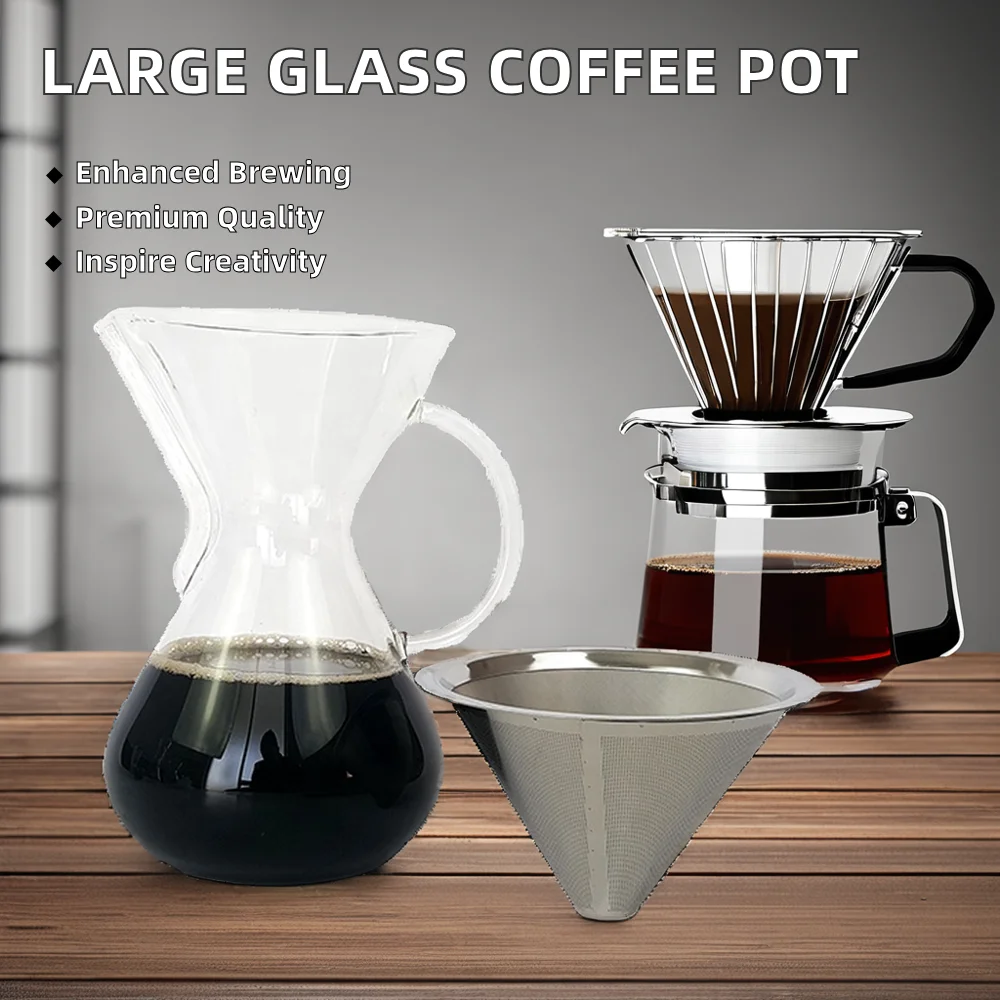 Large Capacity Classic Design Glass Coffee Maker Set Handmade Heat-Resistant Glass Pot for Home Use Box Packed