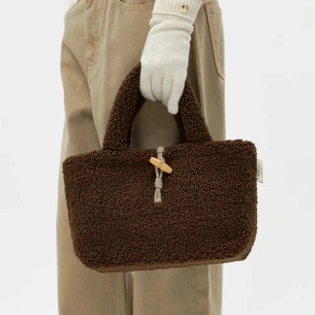 Customized Teddy Cloth Tote Bag Fashionable Portable Reusable Colorful Soft Lambswool Flannel Bag Cloth Lining Tote Bag