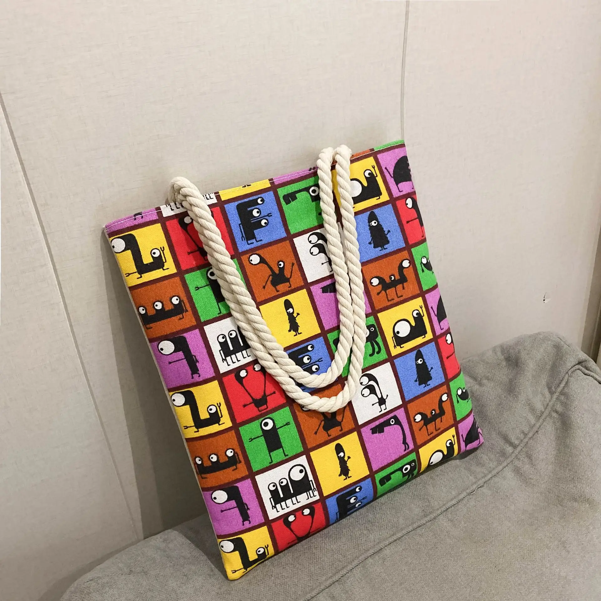 High Quality Reusable Large Canvas Shopping Tote Bag with Zipper Japanese Style Cotton Canvas Tote Bags