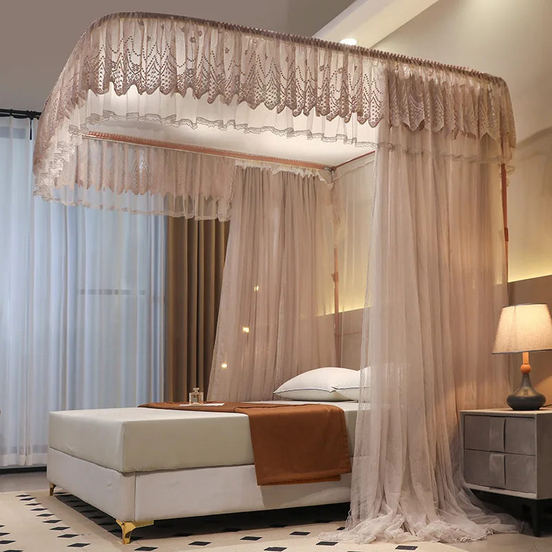 Mosquitero Princess Style Beautiful Lace Canopy Mesh Indoor Home Decoration Net King Queen Size Bed Square Shape Mosquito Net