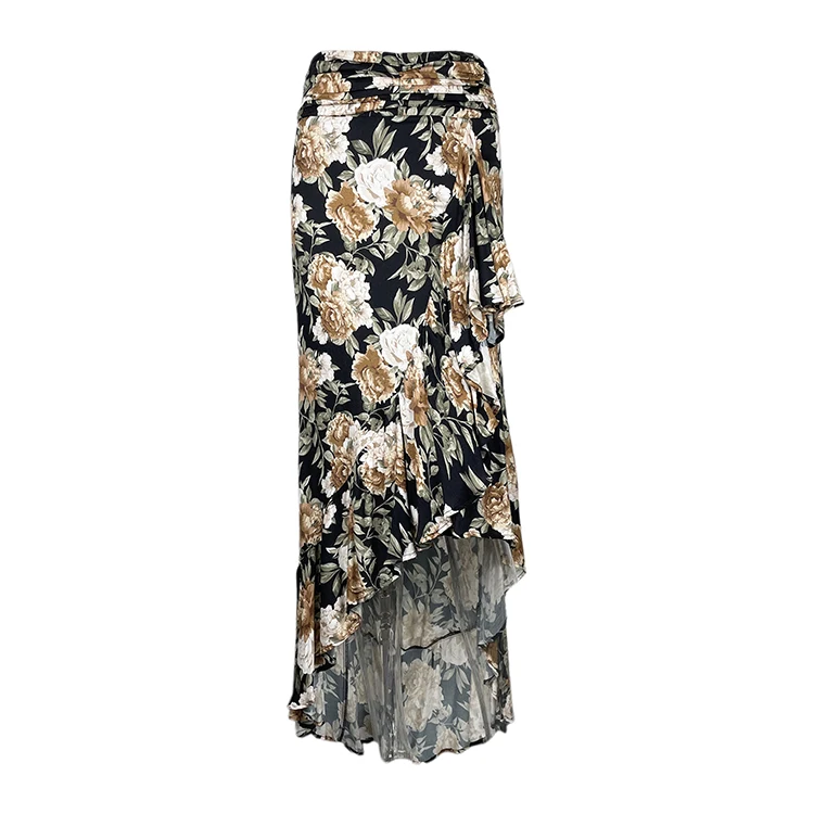 
New Fashion Casual Wear China Professional Manufacture Flower Digital Printed Breathable Zipper Women Long Maxi Skirt 