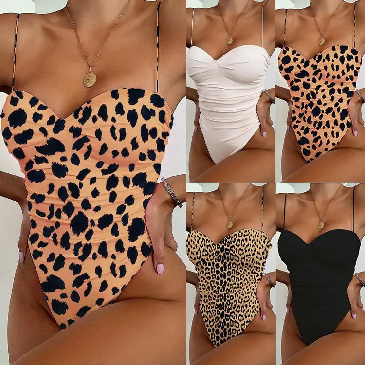 2020 latest design one piece leopard print sexy girl swimwear beachwear bikini