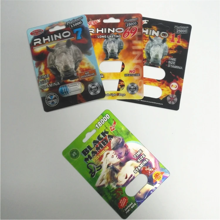Male Enhancement Pills Blister Card Packing Rhino 69 Slide With Plastic Cover Bottle male Sexual performance enhancement
