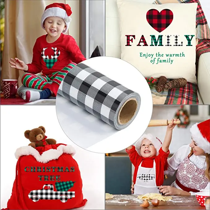 Buffalo Plaid Mixed Colors T-shirt PU Material Strong Sticky Textile HTV Iron Camouflage Vinyl Rolls Heat Transfer Vinyl