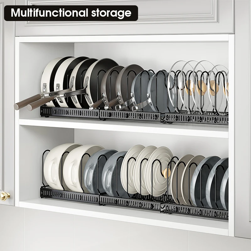 Hot Sale Standing Adjustable Kitchen Baking Pan and Pot Holder Rack Shelf Organizer for Cabinet Storage