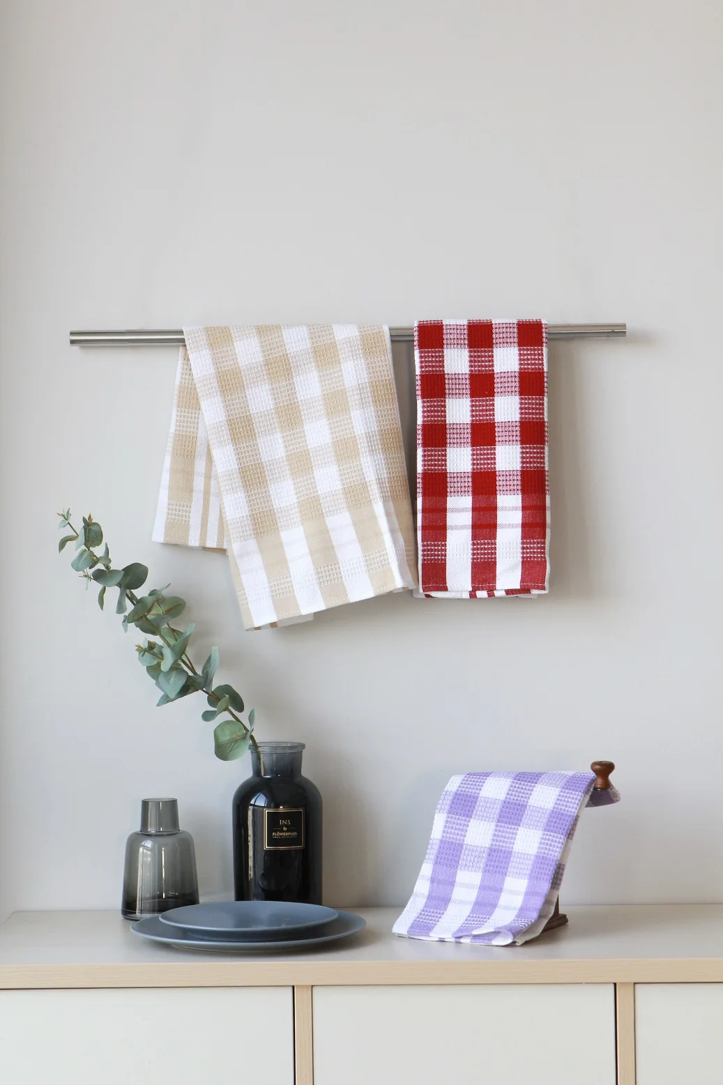 100% cotton linen printed LOGO tea towel set hanging customized printed waffle kitchen towel