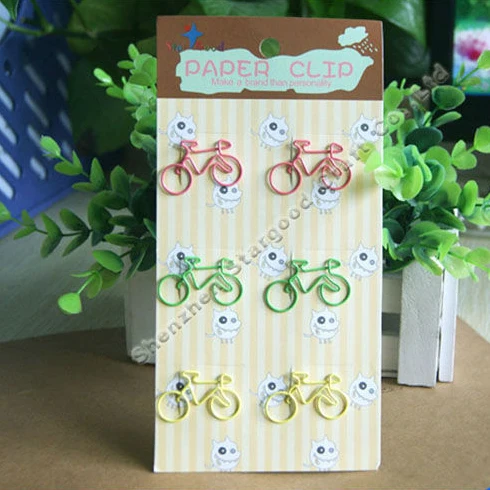 Different types of paper clips Promotion gift bicycle bike paper clip pack of 6pcs paper card package