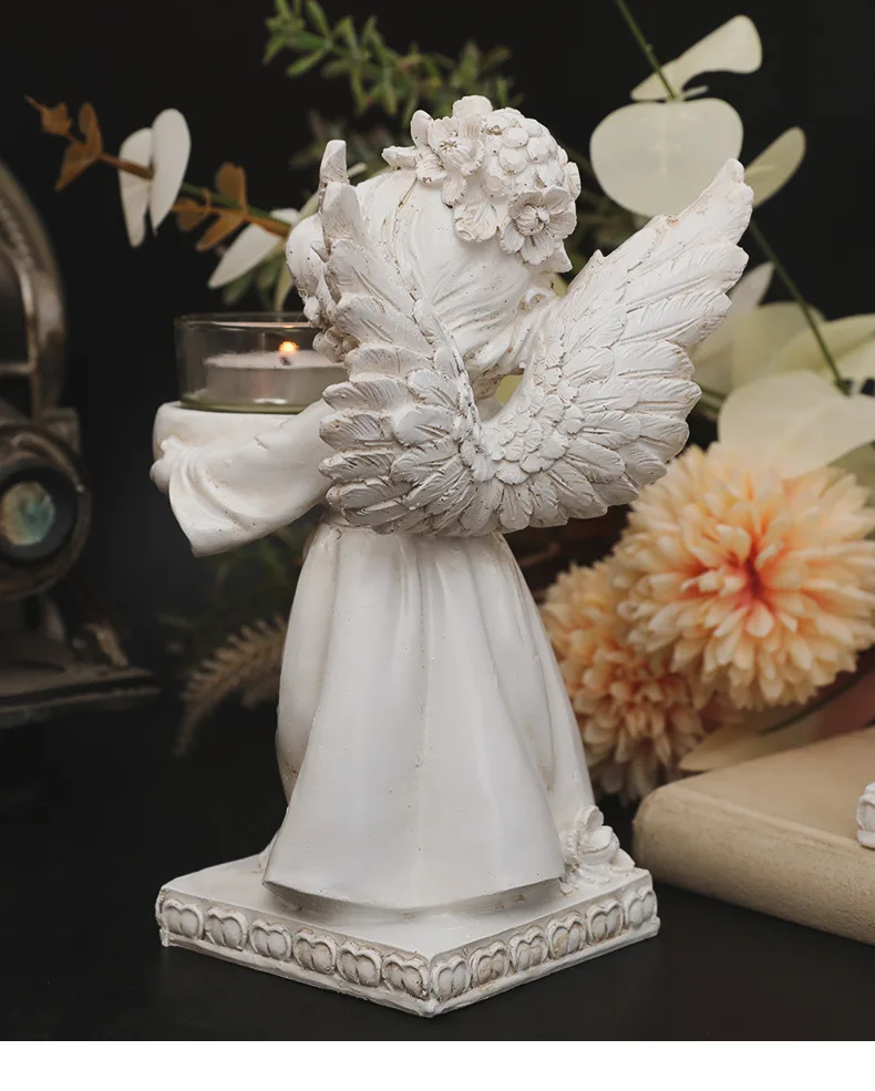 Decorative Angel Candlestick Poly Resin Candle Holder Candle Stand for LED & Wax Candles for Christmas