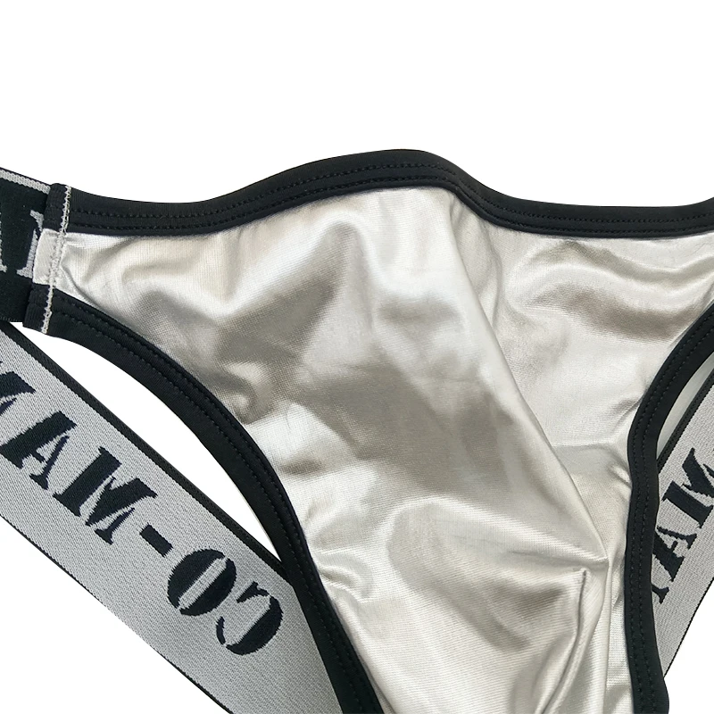 Custom Dacron Solid Color Sexy Mens Underwear Stripe Sexy Briefs Silvery Men Jockstraps for Man