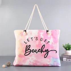 Factory Wholesale Eco-friendly Reusable Custom Rope Handle Cotton Canvas Beach Tote Bag