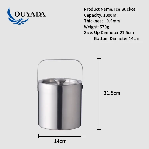 Прямая поставка с завода, небольшой двойной настенный изолированный металлический ведро из нержавеющей стали для вина, пива, льда с крышкой 1,3 л