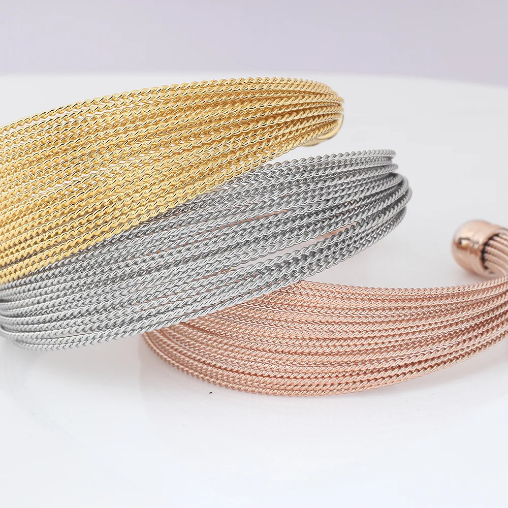 Yiwu Daicy women jewelry and accessories stainless steel Multilayer wire bracelet gold plate bracelet open adjustable