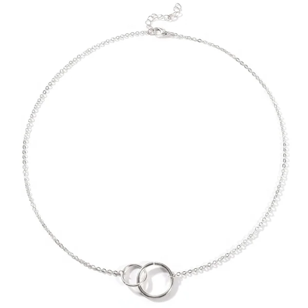 
Modern Meaning Jewelry Stainless Steel Interlocking Entwined Ring Choker Gold Plated Double Circle Necklaces 
