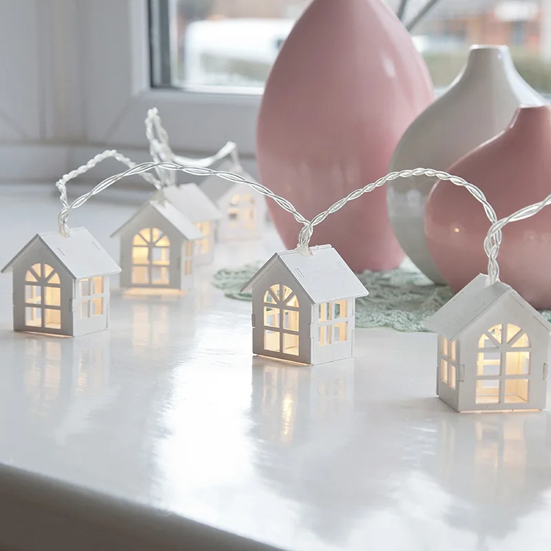 2M 10 LED Garland Wood House String Light Christmas Wedding Party Decoration Lights String