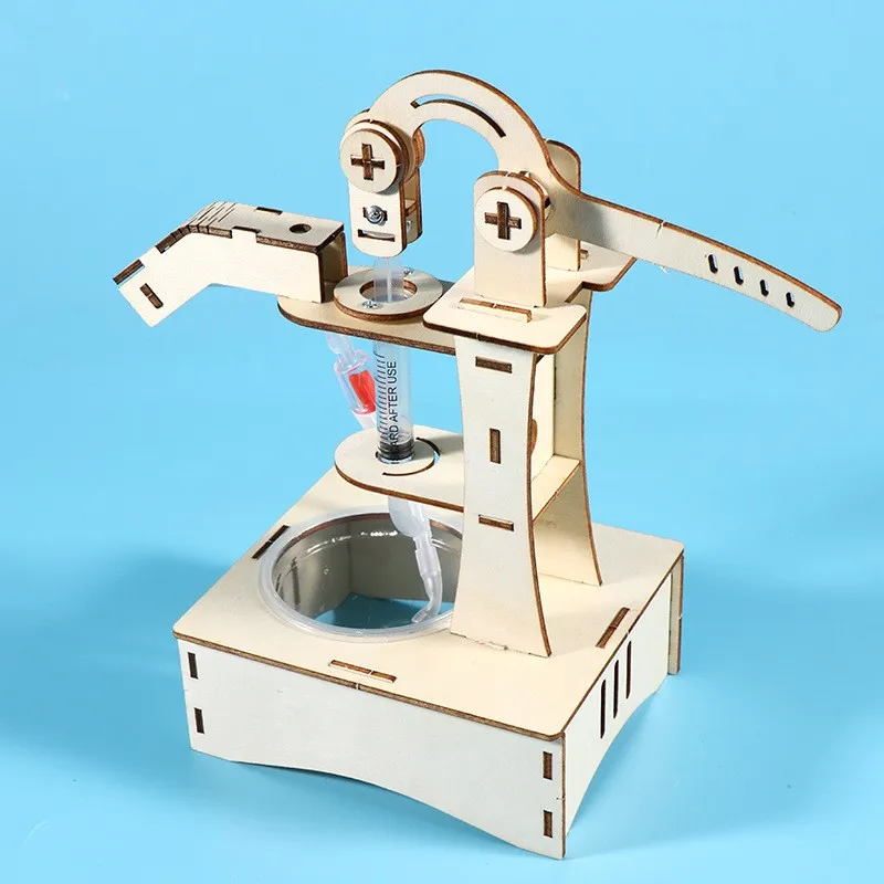 New design creative diy water pump wooden 3d puzzles scientific experiment kits toys