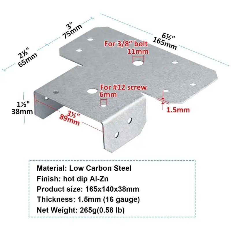 Various size use for wood construction connector available in stainless steel galvanized sheet angle post cap
