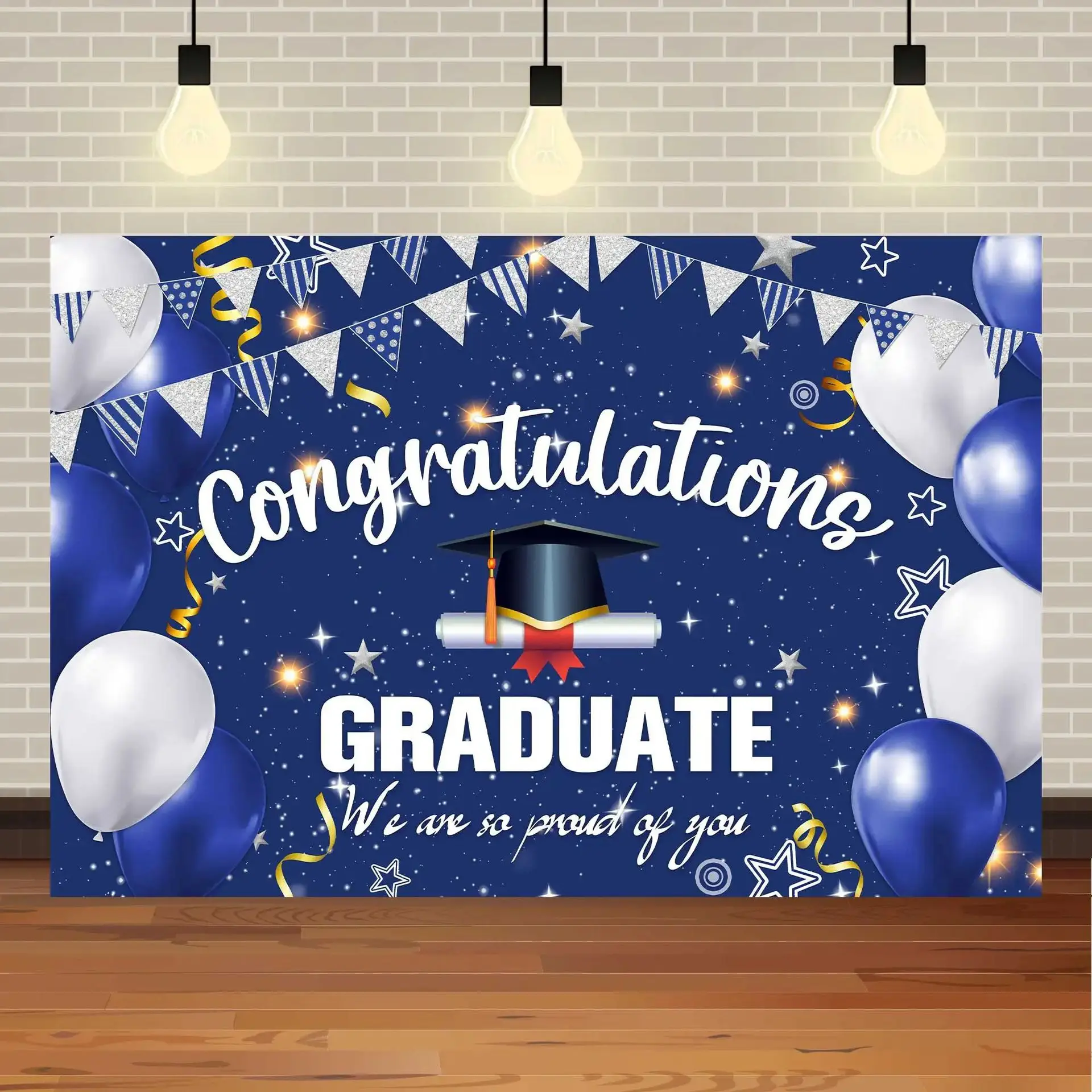 New Design Polyester Wall Hanging Large Congratulates grad banner green For Graduation Theme Party Celebration
