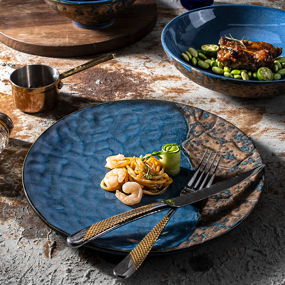 2024 Blue Prato Restaurante Chef Porcelain For The Hotel Crokery Dinnerware Japan Cuisine Plate Dinner Set Restaurant Dinnerware