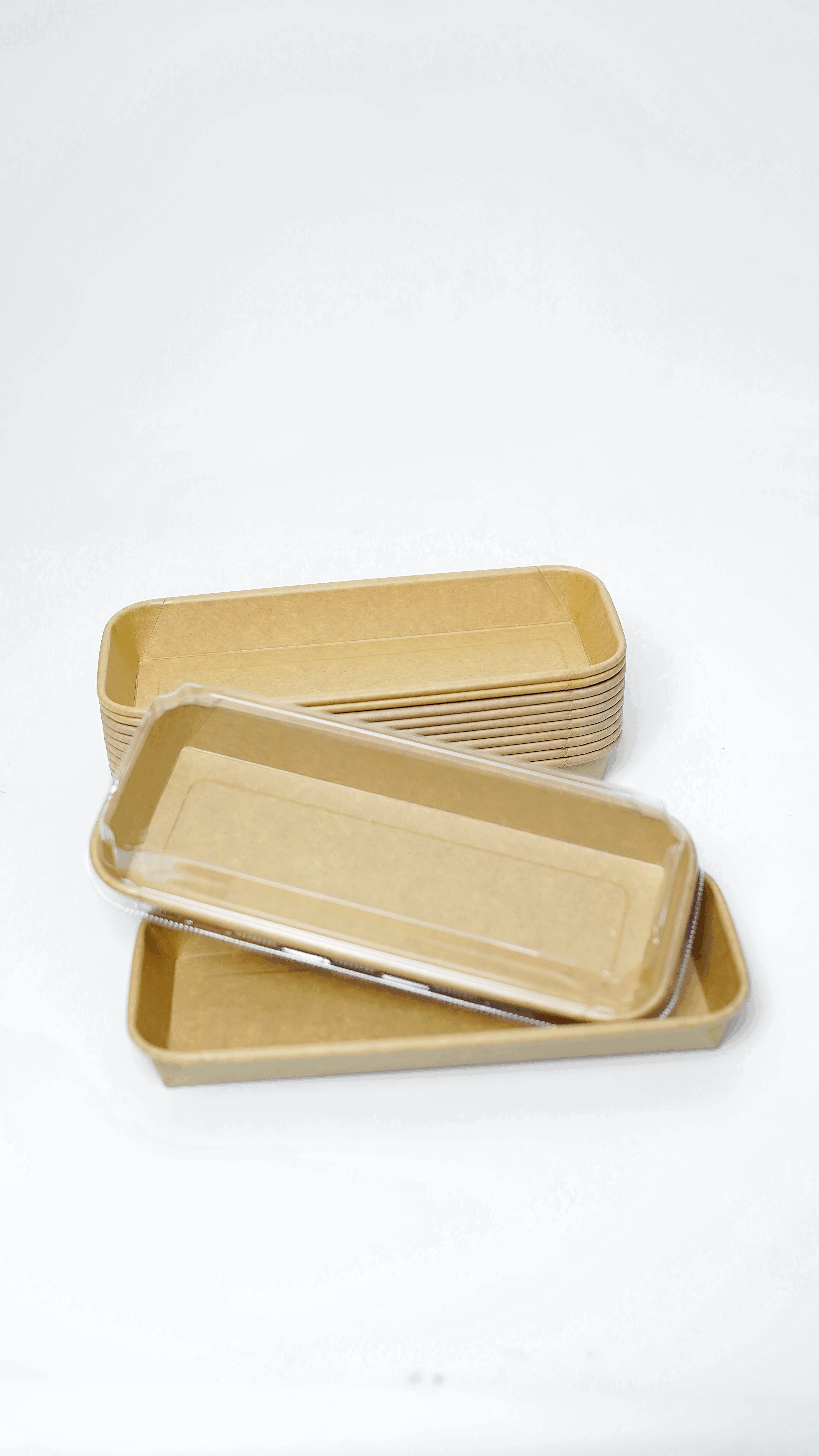 Sustainable Plastic-Free Square Kraft Paper Food Trays with Lids - For Sushi, Noodles, and Cakes