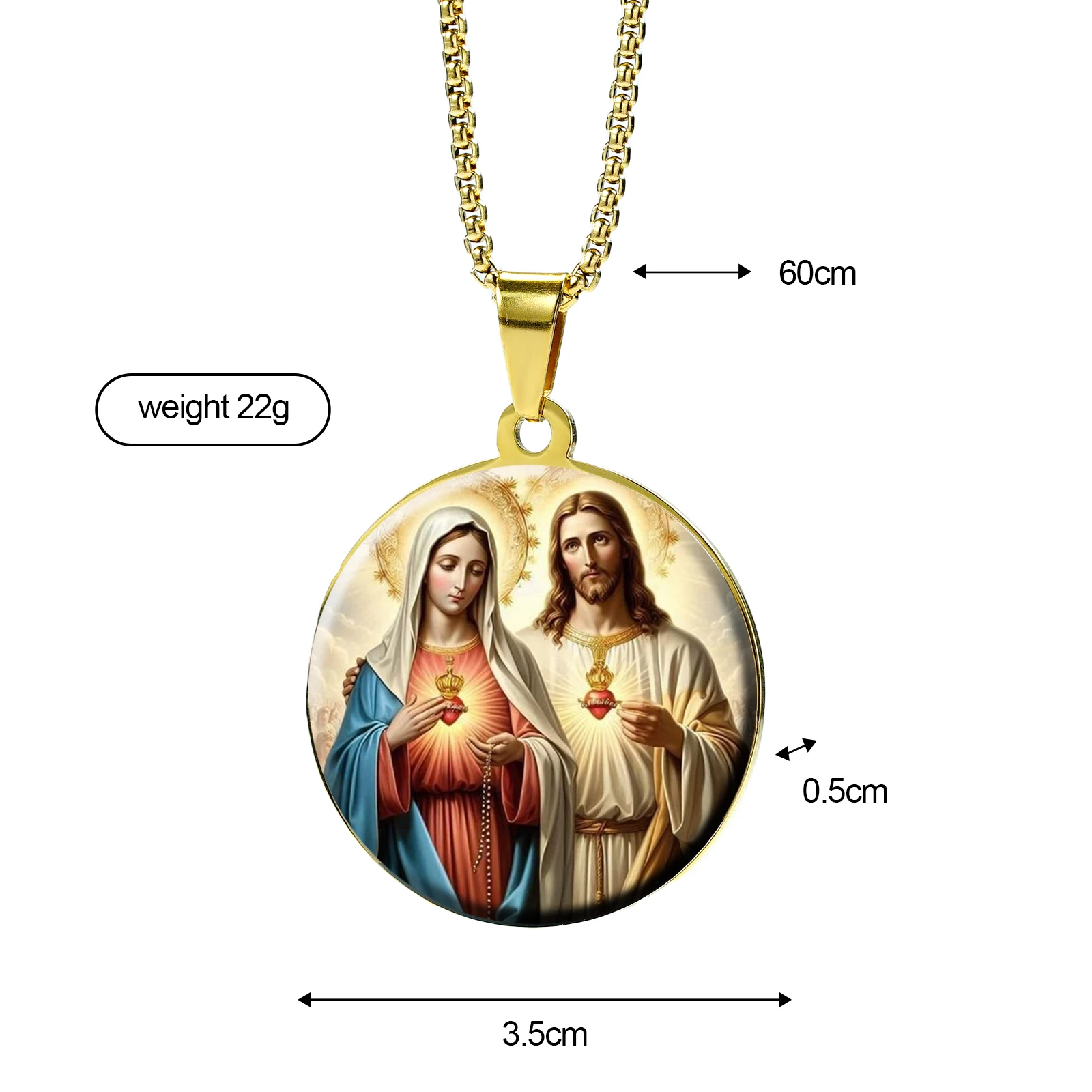 Giveluck Catholic Spiritual Jewelry Gifts Round Disc Stainless Steel Jesus Saint Virgin Mary Pendant Christian Jewelry Necklaces