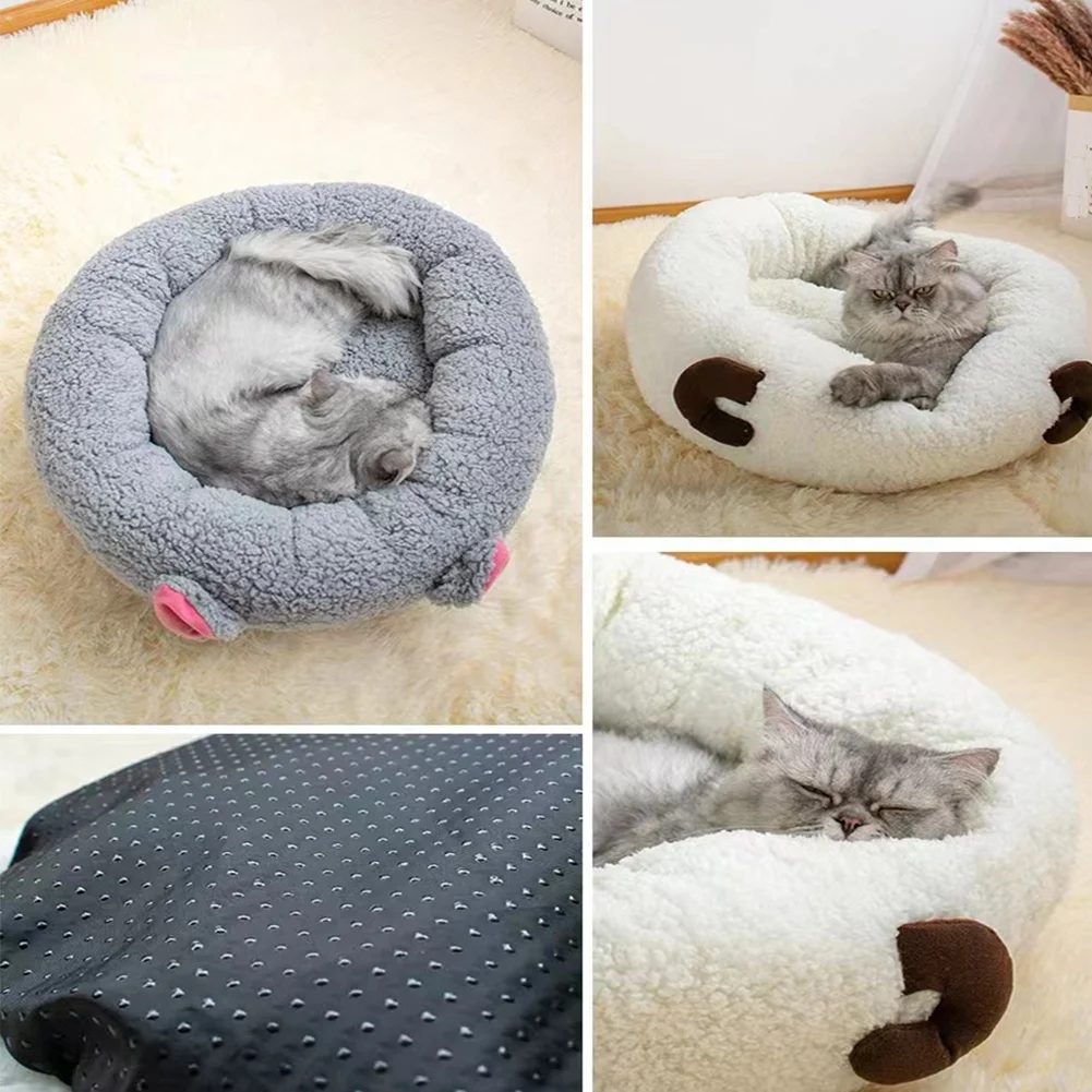 16Inch Round Bed Cat Kennels Kitten Soft Cushion for Sleep Improvement Indoor Cats Bed