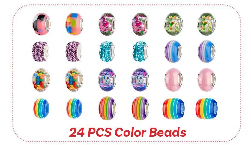 80pcs Diy Rainbow Bead charm bracelet making kit with jewellery box Pendant Set Handmade Making Set  jewelry making
