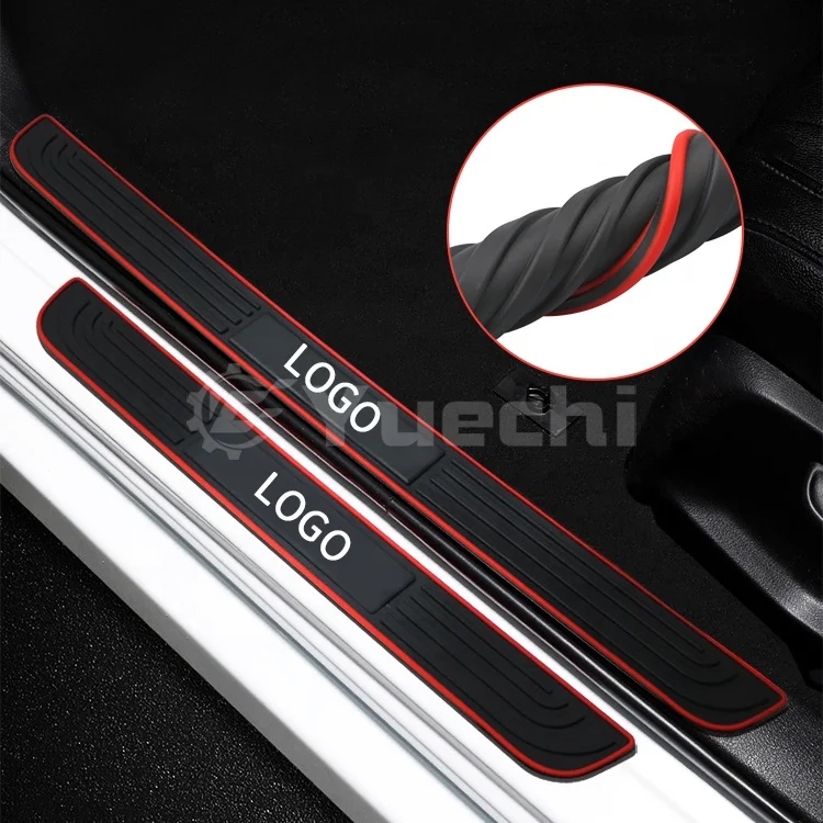 car accessories car door scuff plate sill cover panel step protector rubber  with car emblem logo for universal